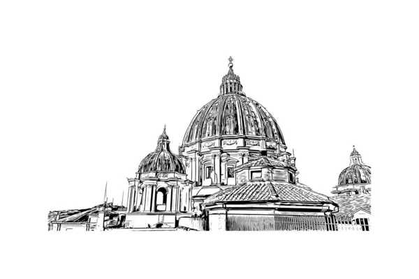Print Building View Landmark Rome Italiens Huvudstad Handritad Skiss Illustration — Stock vektor
