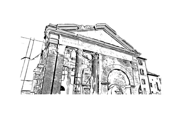 Print Building Vista Com Marco Roma Capital Itália Desenho Desenhado — Vetor de Stock