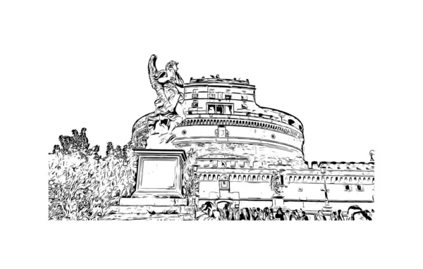 Print Building View Landmark Rome Italiens Huvudstad Handritad Skiss Illustration — Stock vektor