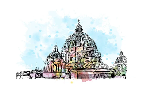 Print Building View Landmark Rome Italiens Huvudstad Akvarell Stänk Med — Stock vektor