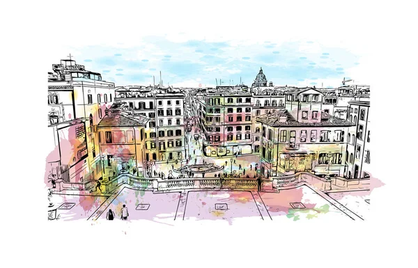 Vytisknout Pohled Budovu Orientačním Bodem Říma Hlavním Městem Itálie Akvarelové — Stockový vektor