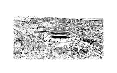 Print Building view with landmark of Ronda is a city of Spain. Vektörde elle çizilmiş çizim çizimi.