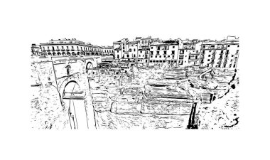 Print Building view with landmark of Ronda is a city of Spain. Vektörde elle çizilmiş çizim çizimi.