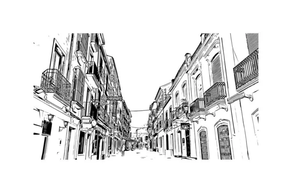 Print Building View Landmark Ronda City Spain Hand Drawn Sketch — Stock Vector