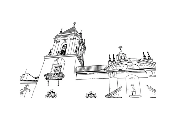 Print Building View Landmark Ronda Stad Spanien Handritad Skiss Illustration — Stock vektor