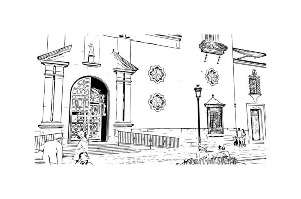 印刷ロンダのランドマークとビルの景色はスペインの都市です 手描きのスケッチ図ベクトル — ストックベクタ