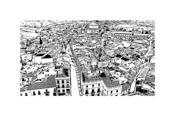 Print Building Vista Com Marco Ronda Uma Cidade Espanha Desenho — Vetor de Stock