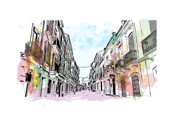 Print Building View Landmark Ronda City Spain Akvarell Splash Kézzel — Stock Vector