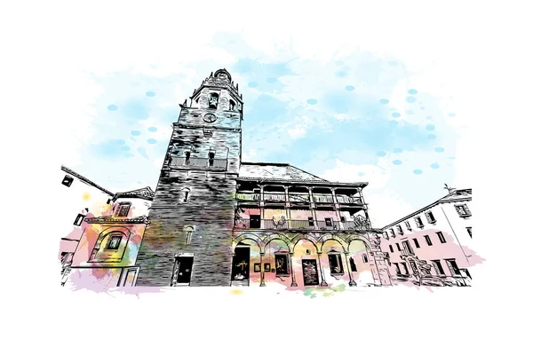 Print Building View Landmark Ronda Stad Spanien Akvarell Stänk Med — Stock vektor