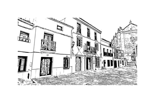 Print Building Vista Com Marco Ronda Uma Cidade Espanha Desenho Vetores De Stock Royalty-Free