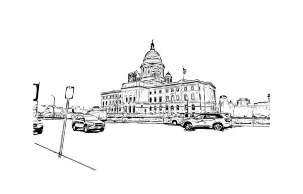 印刷プロビデンスのランドマークとビルディングビューは 米国の首都です 手描きのスケッチ図ベクトル — ストックベクタ