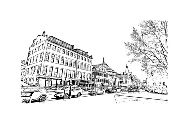 Print Building View Landmark Providence Huvudstaden Usa Handritad Skiss Illustration — Stock vektor