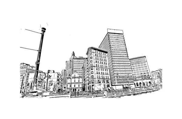 Print Building View Landmark Providence Huvudstaden Usa Handritad Skiss Illustration — Stock vektor