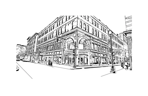 Print Building View Landmark Providence Capital Dos Estados Unidos Desenho — Vetor de Stock