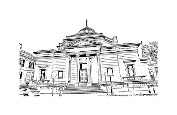 Print Building View Landmark Providence Huvudstaden Usa Handritad Skiss Illustration Vektorgrafik