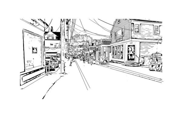 Print Building View Landmark Provincetown Town Massachusetts Hand Drawn Sketch — Stock Vector