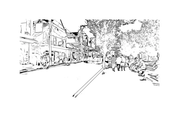 프로방스 타운의 랜드마크가 전망은 매사추세츠에 마을이다 벡터로 손으로 스케치 — 스톡 벡터