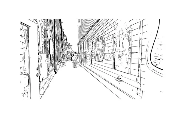 Print Building Vista Com Marco Provincetown Cidade Massachusetts Desenho Desenhado — Vetor de Stock