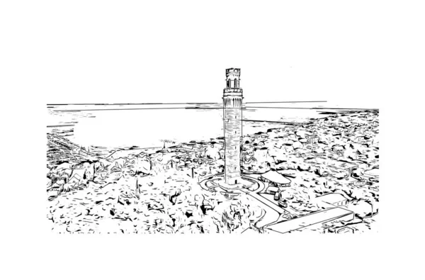 Imprimir Vista Del Edificio Con Hito Provincetown Ciudad Massachusetts Dibujo — Archivo Imágenes Vectoriales