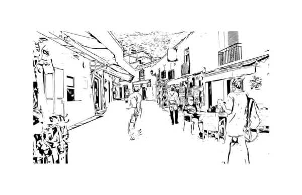 Print Building Vista Com Marco Pueblo Uma Cidade Colorado Desenho —  Vetores de Stock