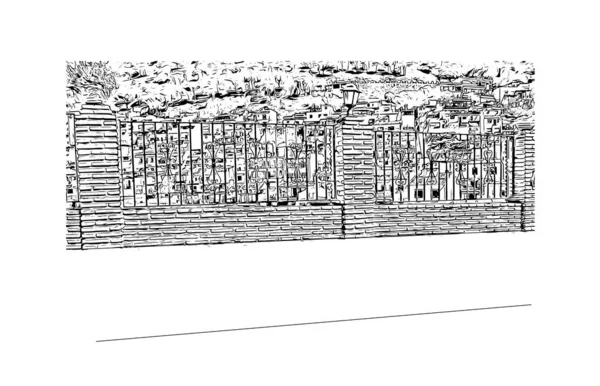 Print Building View Landmark Pueblo City Colorado Kézzel Rajzolt Vázlat — Stock Vector