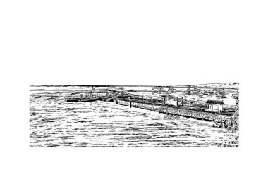 Puerto Baquerizo Moreno, Ekvador 'da yer alan bir şehirdir. Vektörde elle çizilmiş çizim çizimi.