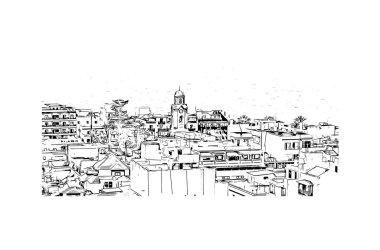 Puerto de la Cruz, İspanya 'da bir şehirdir. Vektörde elle çizilmiş çizim çizimi.