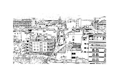 Puerto de la Cruz, İspanya 'da bir şehirdir. Vektörde elle çizilmiş çizim çizimi.