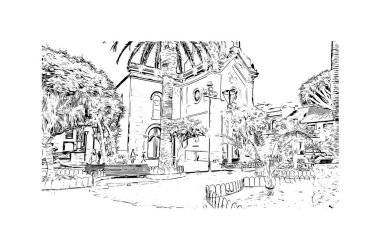 Puerto de la Cruz, İspanya 'da bir şehirdir. Vektörde elle çizilmiş çizim çizimi.