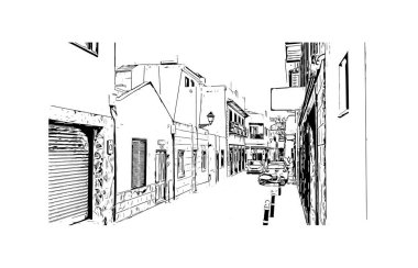 Puerto de la Cruz, İspanya 'da bir şehirdir. Vektörde elle çizilmiş çizim çizimi.