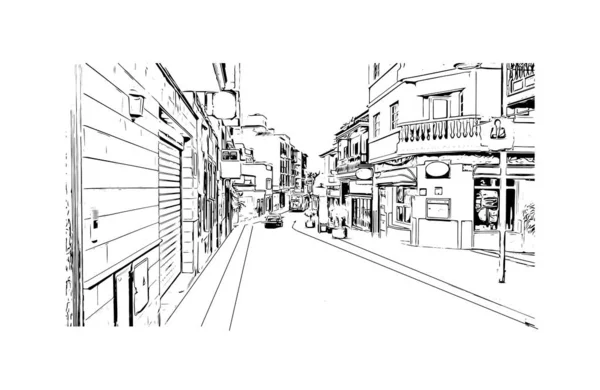 Print Byggnadsvy Med Landmärke Puerto Cruz Staden Spanien Handritad Skiss — Stock vektor