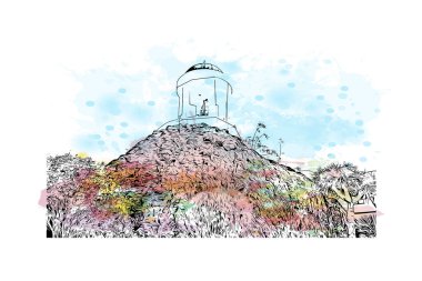 Puerto de la Cruz, İspanya 'da bir şehirdir. Vektörde elle çizilmiş resim ile suluboya sıçraması.