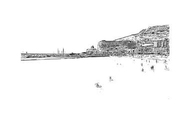 Porto Riko de Gran Canaria, İspanya 'nın Gran Canaria eyaletinde yer alan bir şehirdir. Vektörde elle çizilmiş çizim çizimi.