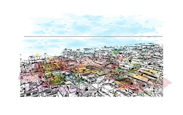 Print Building View Landmark Puerto Plata City Dominican Republic Watercolor — Stock Vector