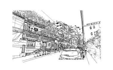 Puerto Vallarta, Meksika 'da bir şehirdir. Vektörde elle çizilmiş çizim çizimi.