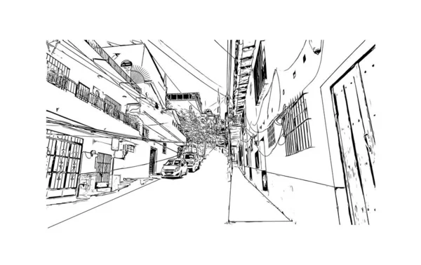 Imprimer Ville Puerto Vallarta Est Située Mexique Illustration Dessinée Main — Image vectorielle