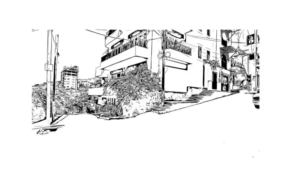 Print Building View Landmark Puerto Vallarta City Mexico Hand Drawn — Stock Vector
