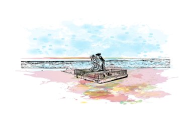 Puerto Vallarta, Meksika 'da bir şehirdir. Vektörde elle çizilmiş resim ile suluboya sıçraması.