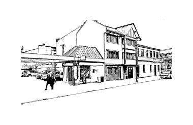 Punta Arenas, Şili 'de yer alan bir şehirdir. Vektörde elle çizilmiş çizim çizimi.