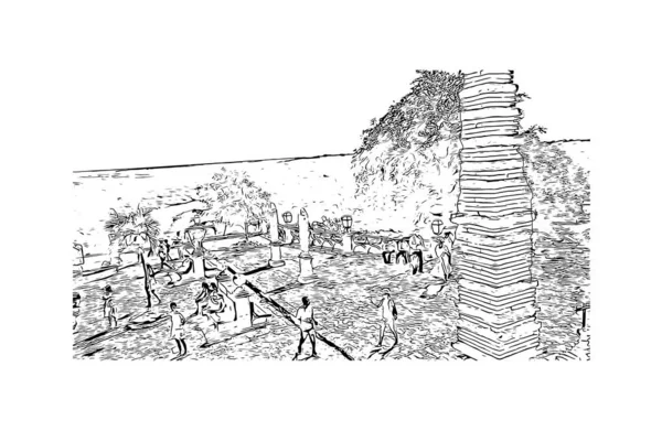 Imprimer Vue Sur Bâtiment Avec Point Repère Punta Cana Est — Image vectorielle