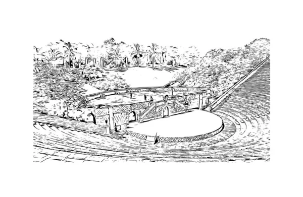 プリントプンタカナのランドマークと建物の景色はドミニカ共和国の町です 手描きのスケッチ図ベクトル — ストックベクタ