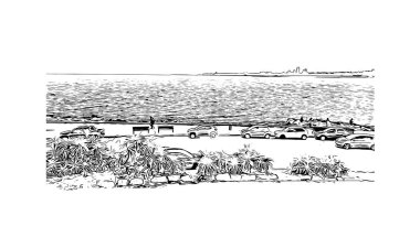 Punta Gorda 'nın simgesi olan Yazdırma Bina Görünümü Florida şehridir. Elle çizilmiş çizim çizimi.