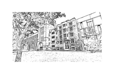 Regina 'nın dönüm noktası olan Print Building View Kanada' da yer almaktadır. Vektörde elle çizilmiş çizim çizimi.