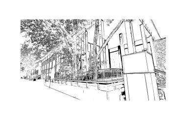 Regina 'nın dönüm noktası olan Print Building View Kanada' da yer almaktadır. Vektörde elle çizilmiş çizim çizimi.