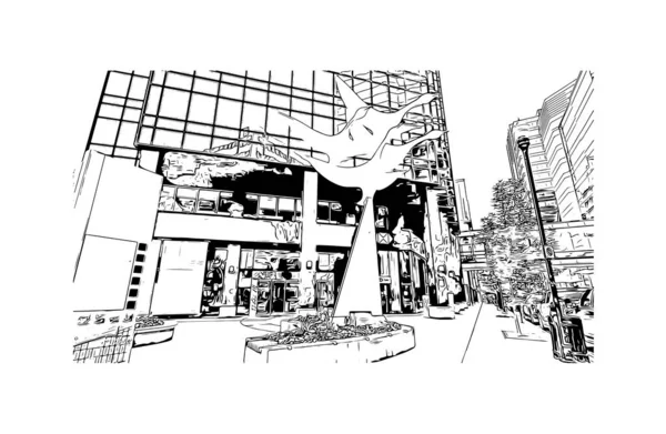 Print Building Vista Com Marco Regina Cidade Canadá Desenho Desenhado — Vetor de Stock