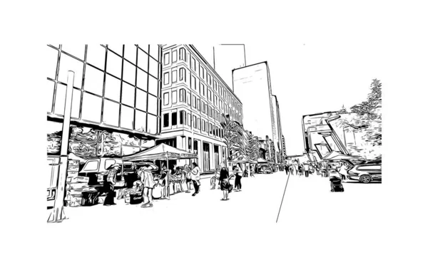 Vytisknout Pohled Budovu Orientačním Bodem Regina Město Kanadě Ručně Kreslená — Stockový vektor