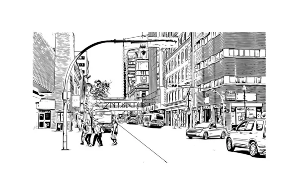 Print Building Vista Com Marco Regina Cidade Canadá Desenho Desenhado —  Vetores de Stock