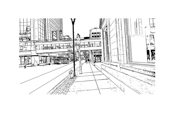 Print Building Vista Com Marco Regina Cidade Canadá Desenho Desenhado —  Vetores de Stock