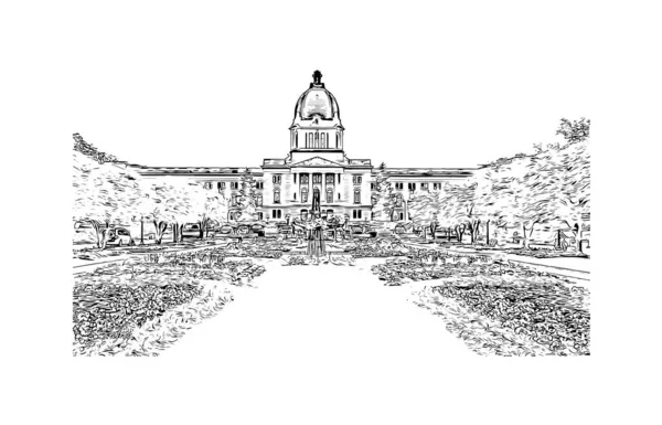 印刷レジーナのランドマークとビルの景色はカナダの街です 手描きのスケッチ図ベクトル — ストックベクタ