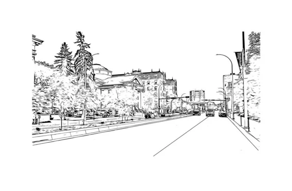 레지나의 랜드마크가 캐나다의 도시이다 벡터로 손으로 스케치 — 스톡 벡터